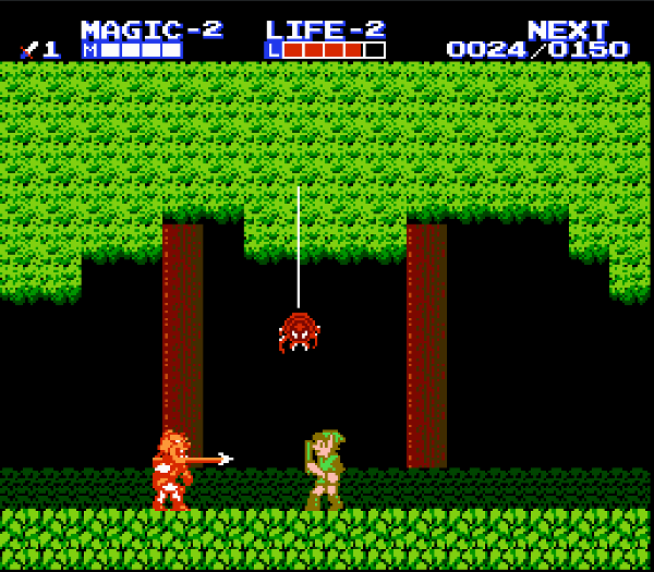 Zelda 2 - Side scrolling combat in the forest